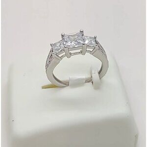 "WSR04" Size 4 Sterling Silver 925 Triple Princess Cut CZ  Anniversary Ring